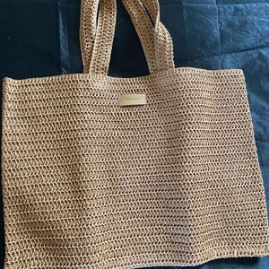 Beige Burberry Straw Tote Bag